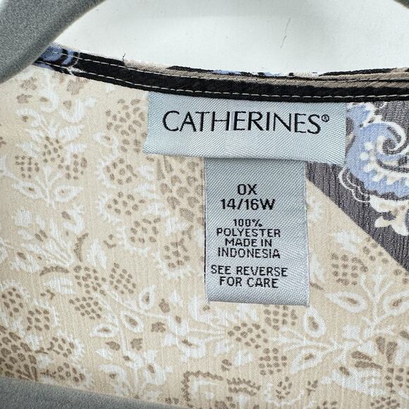 Catherines Patchwork Floral Crochet Sheer Kimono Topper 14/16W Blue Beige Boho - Picture 5 of 8